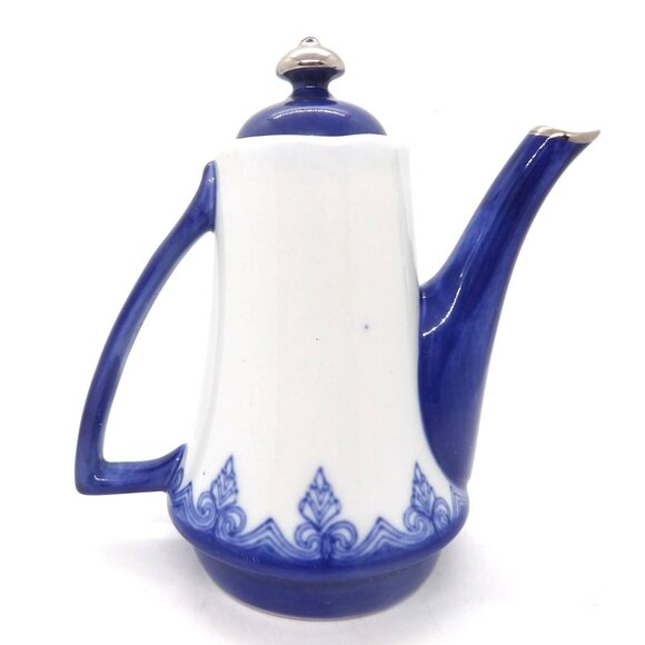 Ceramic Bombay Tea Pot Blue and White with Gold Trim preowned - Picture 2 of 4